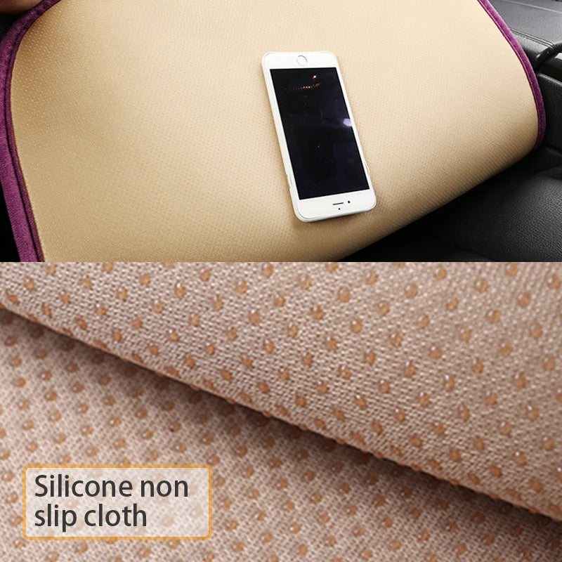 Phone on a car headrest with silicone non-slip cloth texture shown below