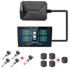 Automotive diagnostic device with screen and accessories on a white background