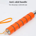 Orange handle with anti-skid design and non-slip sponge on a white background