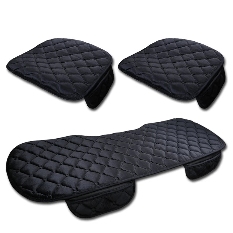 Three black quilted seat covers on a white background with 'Seametal' branding.