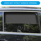 Car window with a sunshade and text 'Does not affect window opening' on a blue background